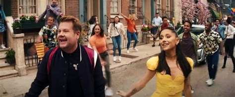 ariana grande yellow versace dress|Ariana Grande james corden outfit.